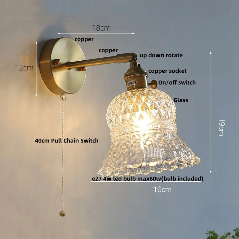 DecorBites™ Brass LED Wall Sconce with Pull Chain Switch, Nordic Design