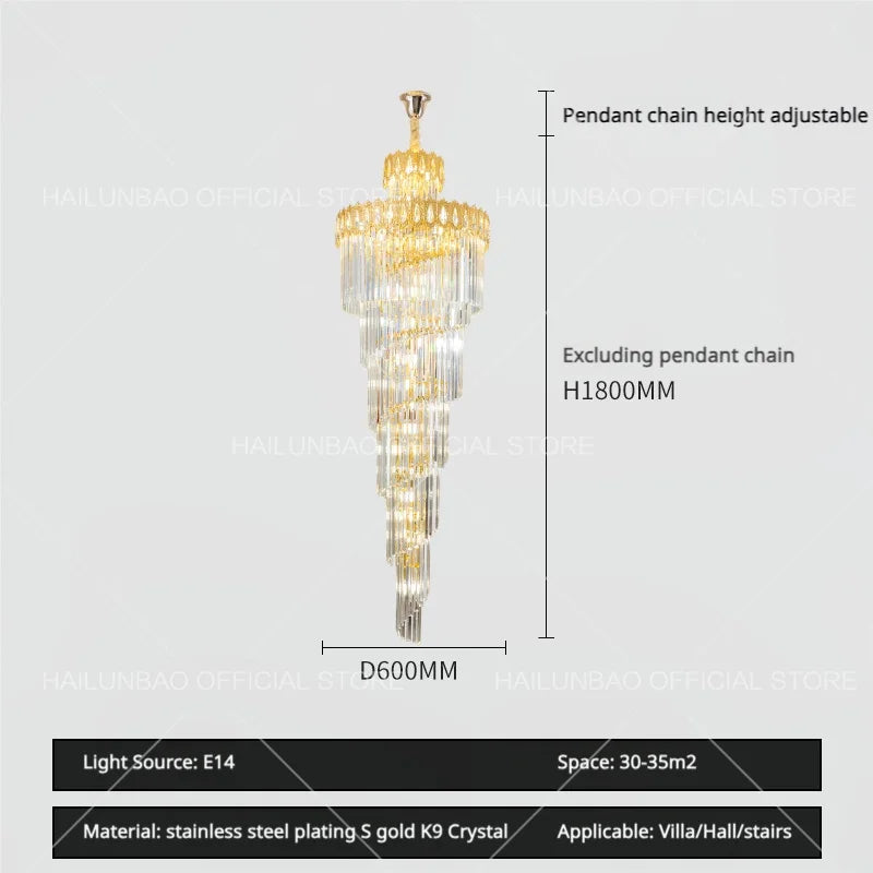 DecorBites™ Crystal Stair Long Chandelier - Simple Modern Design for Duplex Villa Living Room