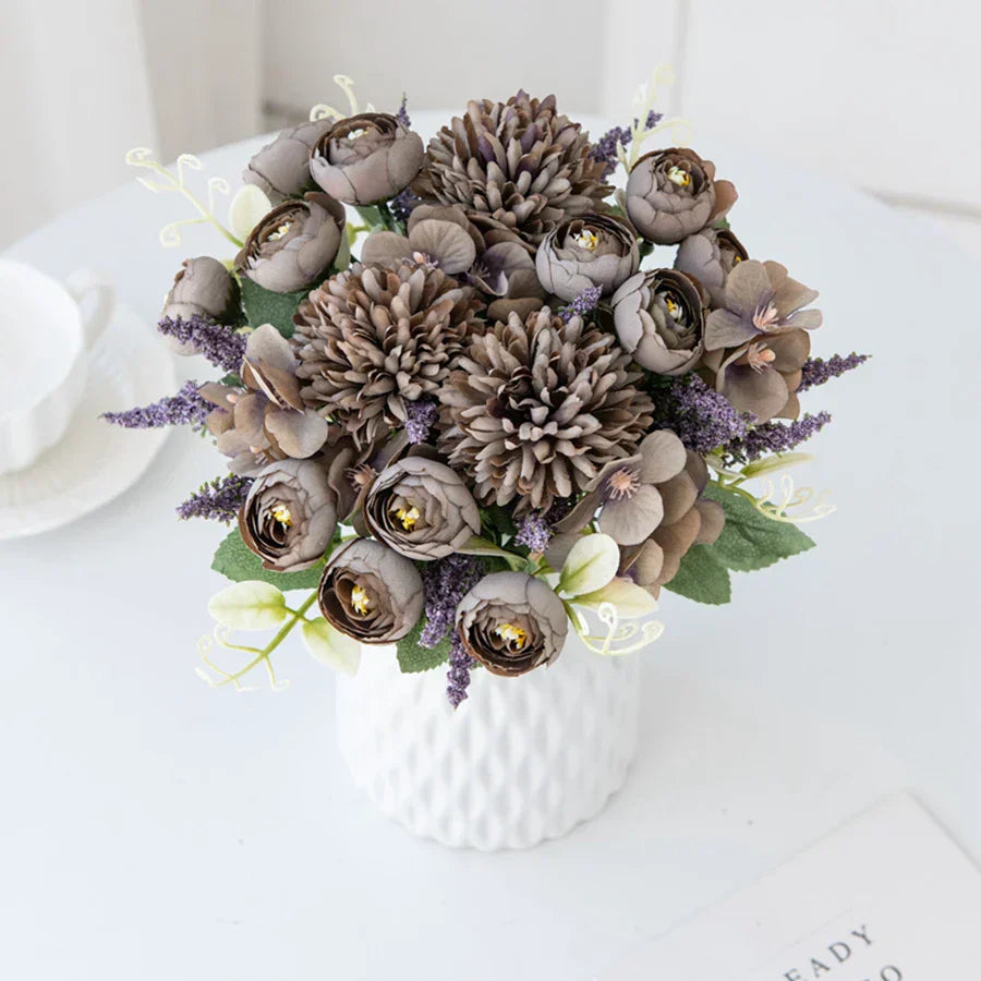 DecorBites™ Artificial Hydrangea Tea Rose Bouquet for Home Decor and DIY Wedding Bouquets