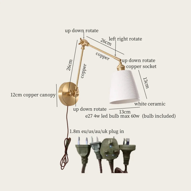 DecorBites™ Ceramic LED Wall Lamp with Pull Chain Switch for Stair, Bathroom, Living Room