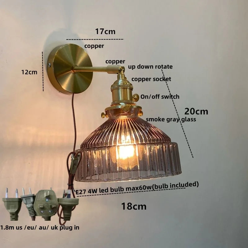 DecorBites™ Clear Glass Copper Socket LED Wall Lamp with Pull Chain Switch