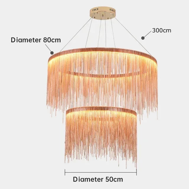 DecorBites™ LED Aluminum Tassel Chandelier: Modern Dimmable Light for Living Room, Hotel, Hall