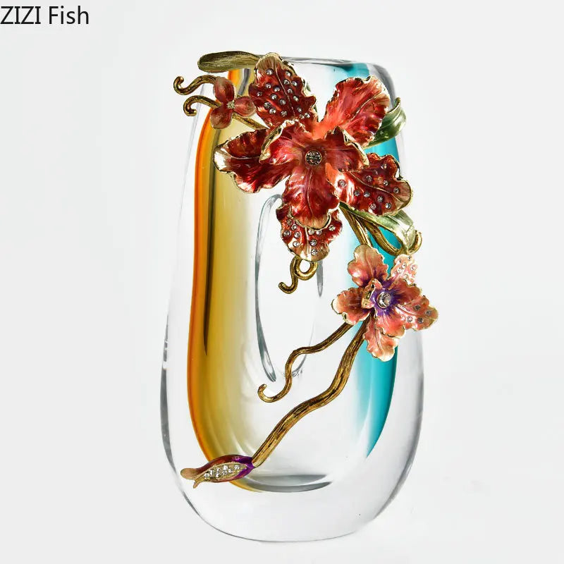 DecorBites™ Blue Gradient Glass Vase Desk Decoration Floral Relief Room Decor