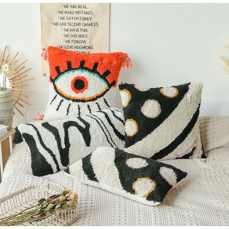 DecorBites™ Boho Big Eye Tufted Cushion Covers with Tassels for Bedroom Living Room