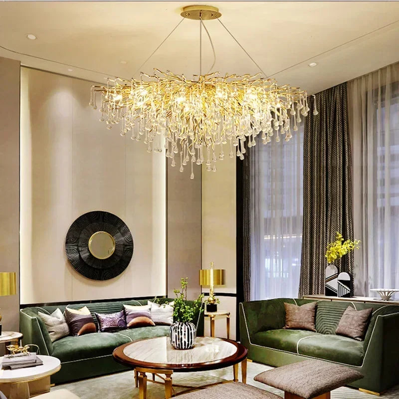DecorBites™ Crystal LED Living Room Chandelier, Modern Luxury Water Drop Pendant Lamp
