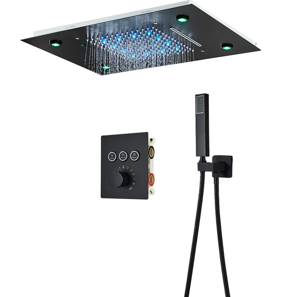 DecorBites™ Brushed Gold LED Rainfall Shower Set with Thermostatic Faucet
