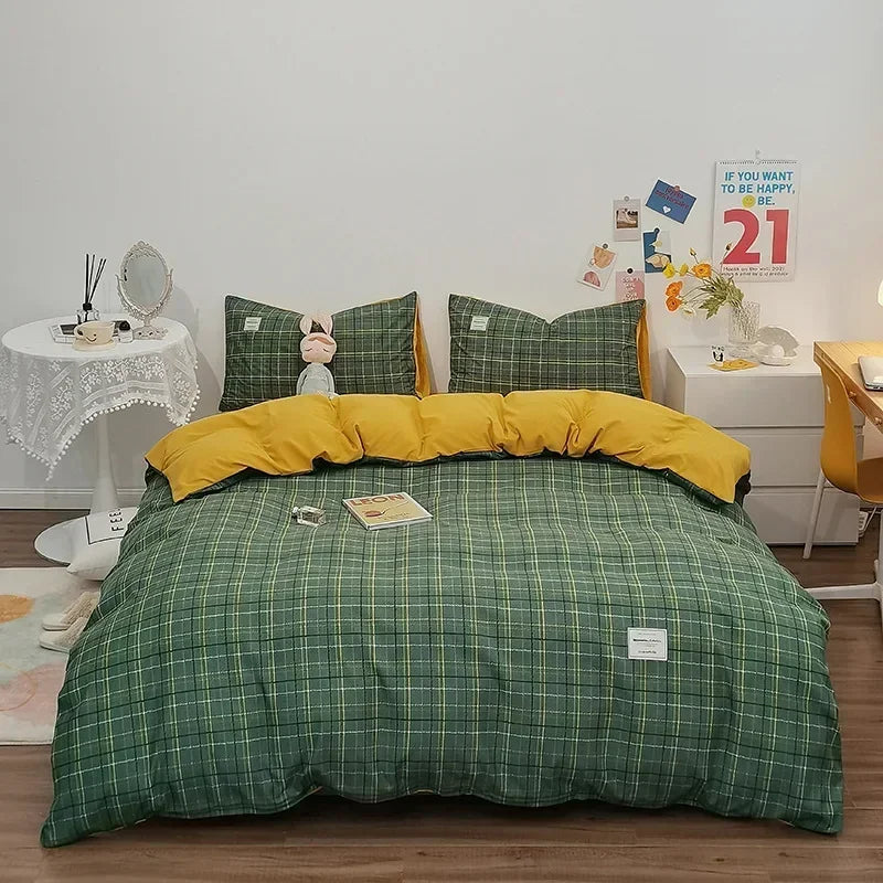 DecorBites™ Japanese Grid Print Bedding Set for All Seasons, Queen/King Size Quilt Cover