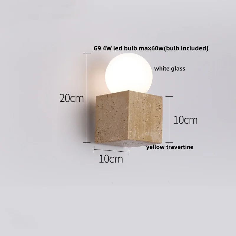 DecorBites™ LED Wall Lights Yellow Travertine Stone Modern Bedside Lamp
