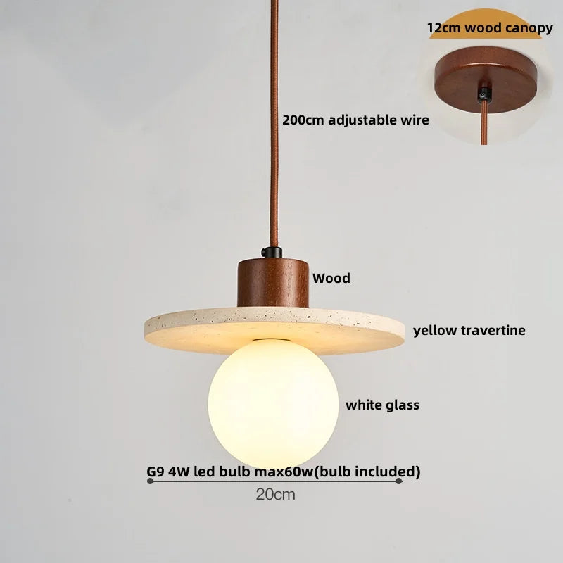 DecorBites™ LED Wood Pendant Light Fixture Wabi Sabi Hang Lamp for Living Room