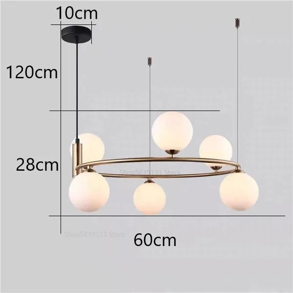 DecorBites™ Glass Ball Pendant Light Chandelier, Height Adjustable Metal G9 Bulb Lamp