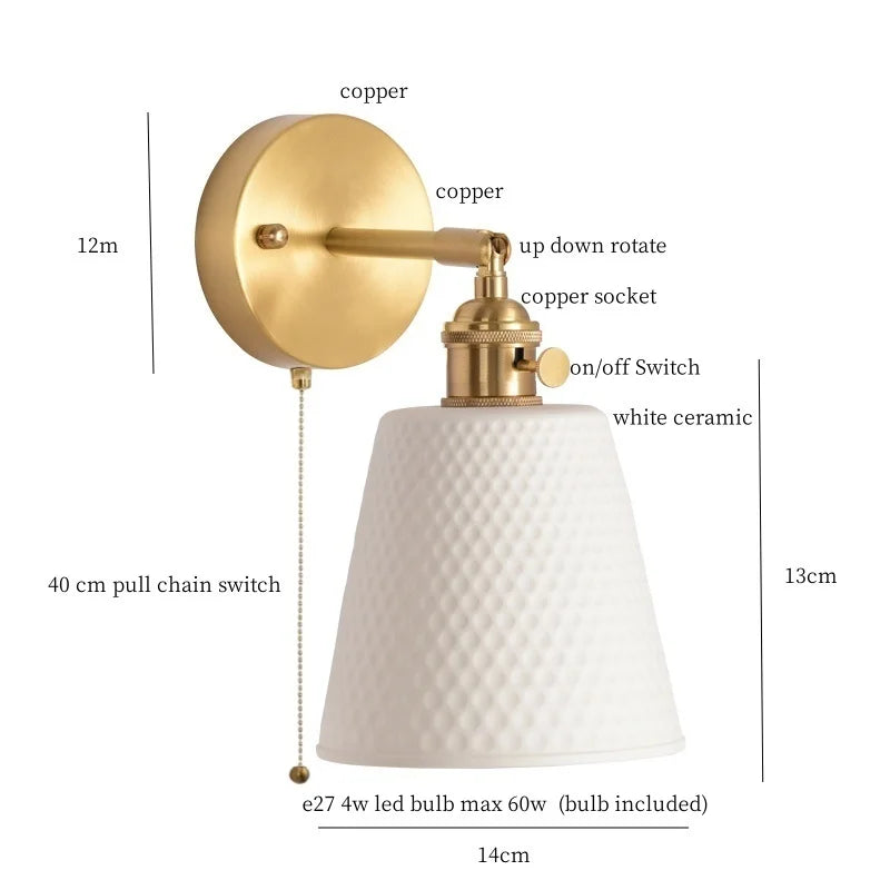 DecorBites™ Ceramic LED Wall Light Striped White Modern Nordic Pull Chain Mirror Lamp