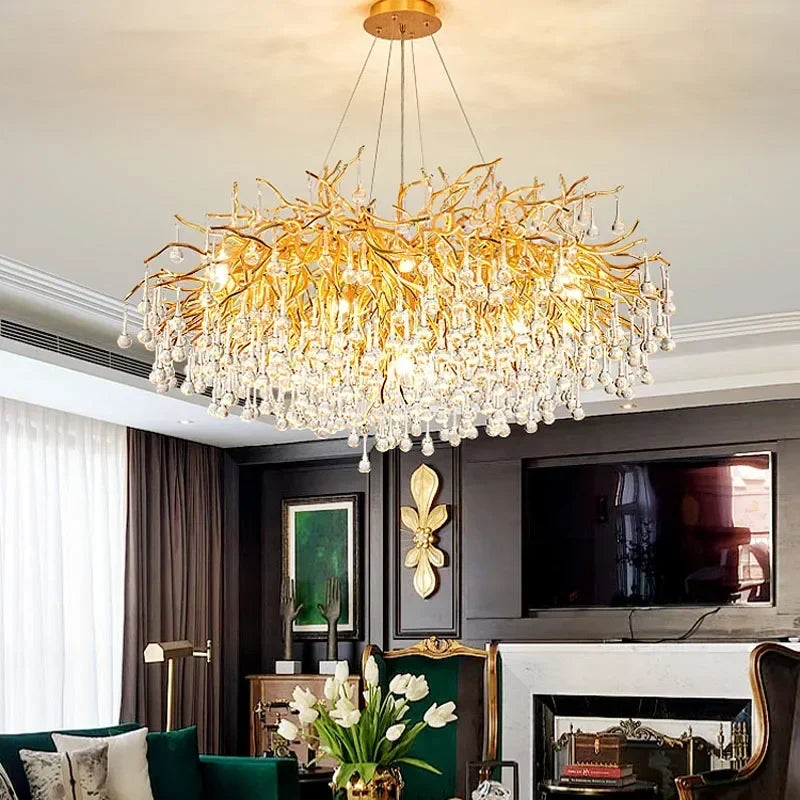 DecorBites™ Crystal LED Living Room Chandelier, Modern Luxury Water Drop Pendant Lamp