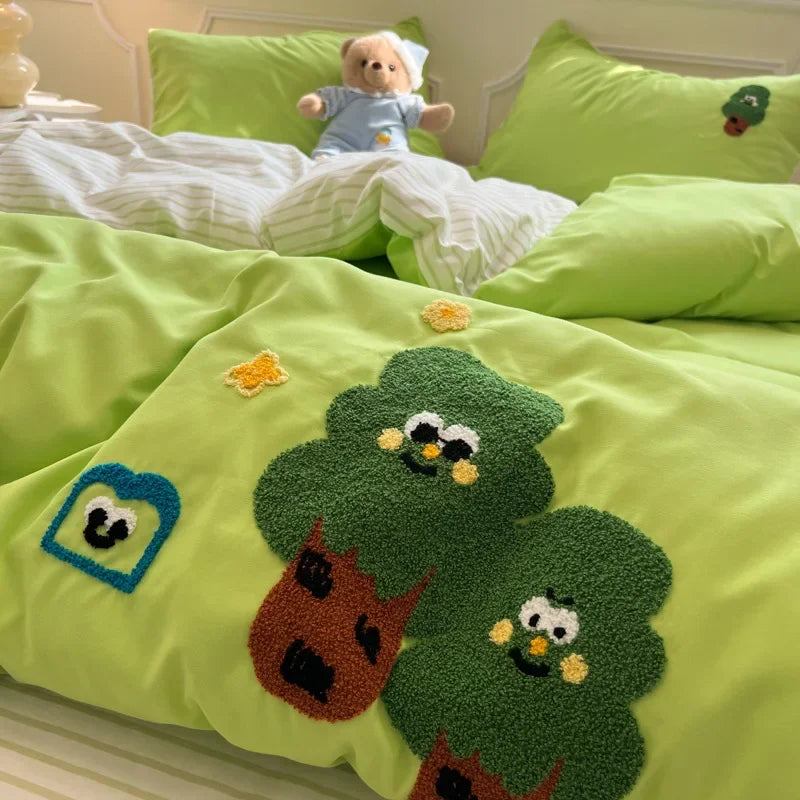DecorBites™ Cartoon Embroidery Jacquard Comforter Sets | Washed Cotton | Soft Skin-Friendly Bed Linen