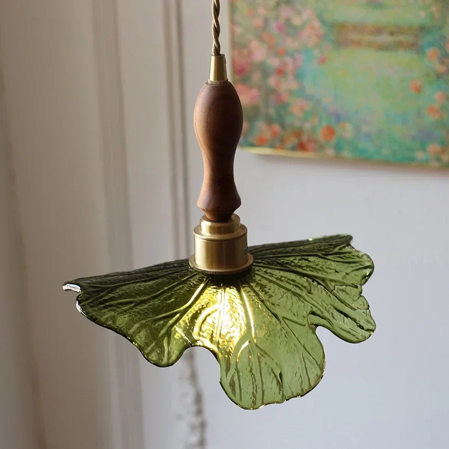 DecorBites™ LED Pendant Lights Green Glass Copper Socket with Walnut Wood - Nordic Modern