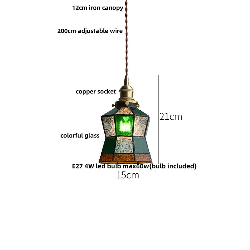 DecorBites™ Copper Canopy LED Pendant Light Fixture Green Glass Hanging Lamp