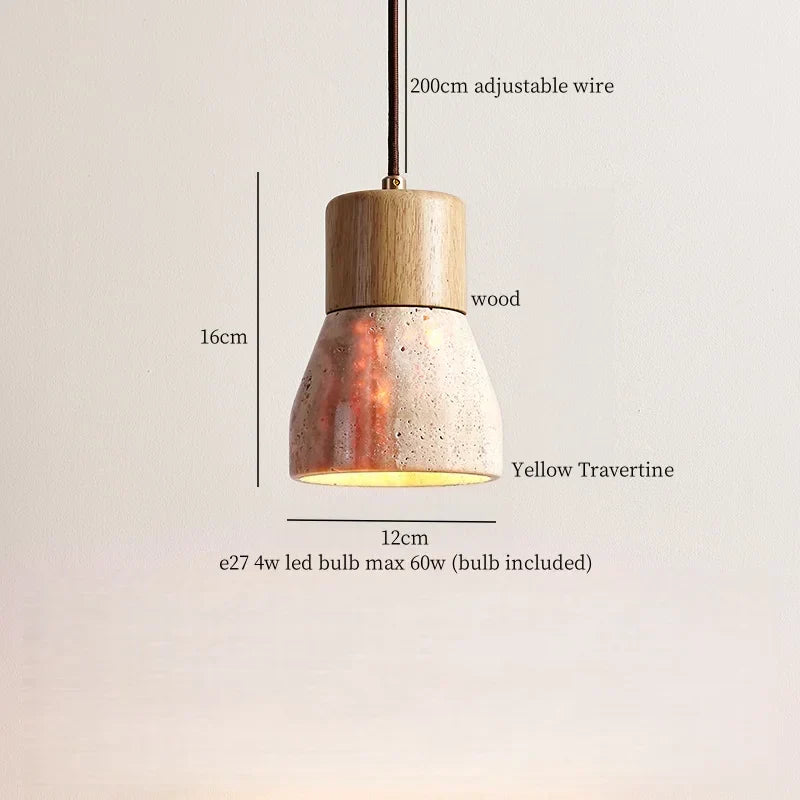 DecorBites™ LED Hanging Pendant Light Mid-Century Modern Yellow Travertine Wood Living Room
