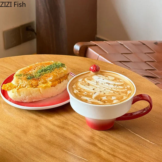DecorBites™ Gradient Ceramic Cup & Saucer Set - Colorful Tea & Coffee Mug for Dining Table