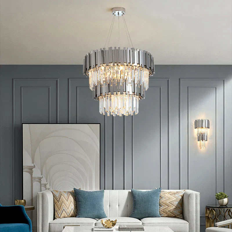 DecorBites™ Black Gold Crystal Oval LED Hanging Chandelier Lighting Fixture