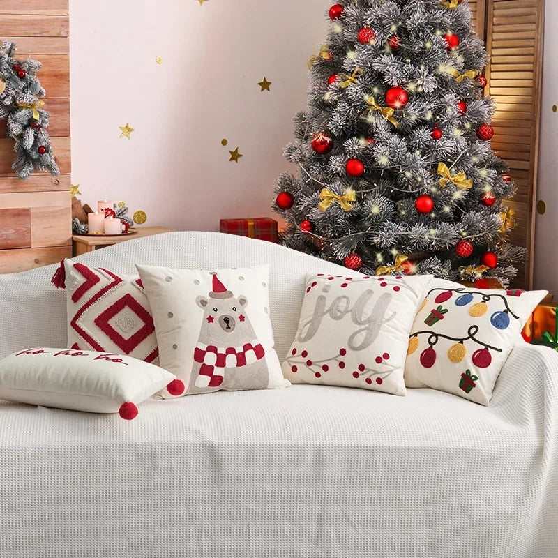 DecorBites™ Christmas Bell Red Geometric Tufted Throw Pillow Cover for Holiday Party Home Decor