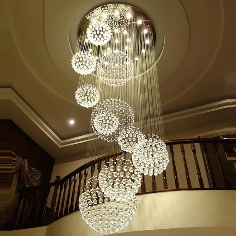 DecorBites™ Crystal Ball LED Chandelier: Modern Industrial Pendant Light for Living Room