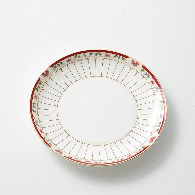 DecorBites™ Gold-Striped Ceramic Cup & Saucer Set for Dining Table Coffee Milk Tea Juice