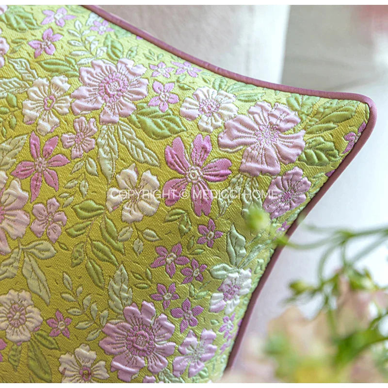 DecorBites™ Contessa Camellia Throw Pillow Cover: French Retro 3D Floral Jacquard Cushion Case