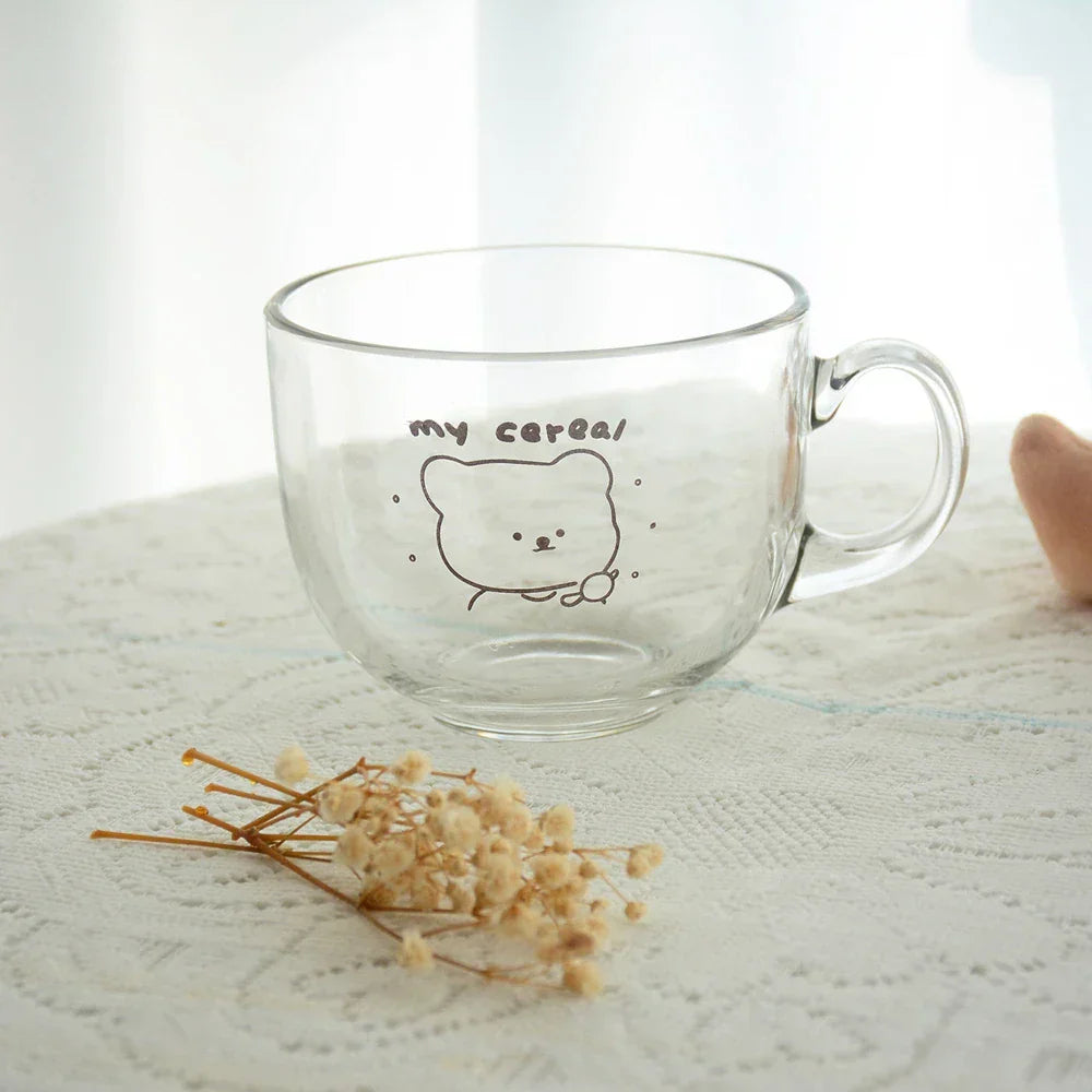 DecorBites™ Bear Print Glass Coffee Mug with Handle for Home & Office