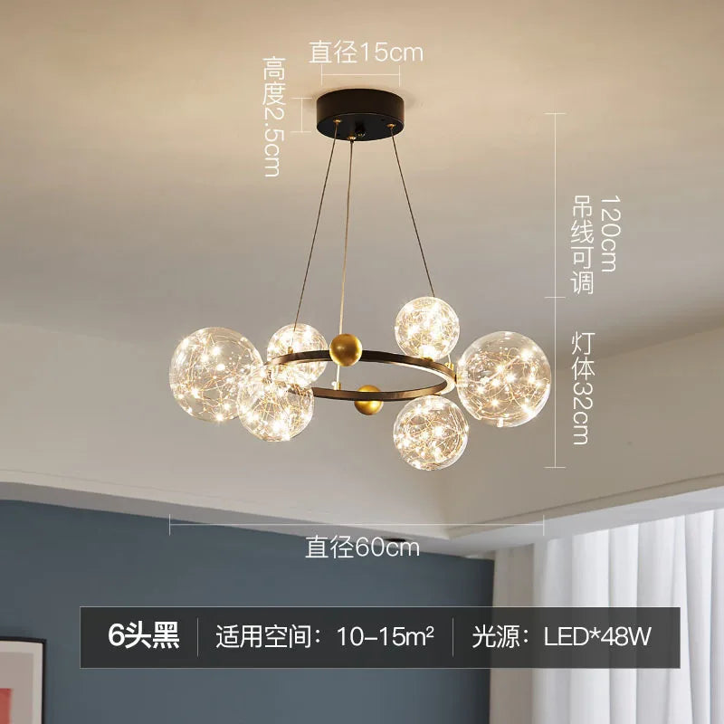 DecorBites™ Glass Bubble LED Chandelier: Nordic Art Star Bright Indoor Lighting for Romantic Atmosphere