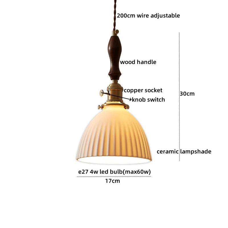 DecorBites™ LED Pendant Light Fixture Wood Handle Clear Glass Modern Hanging Lamp