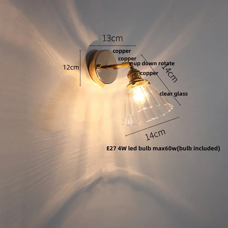 DecorBites™ Glass Rotate Copper LED Wall Sconce - Modern Nordic Bedroom Study Lamp