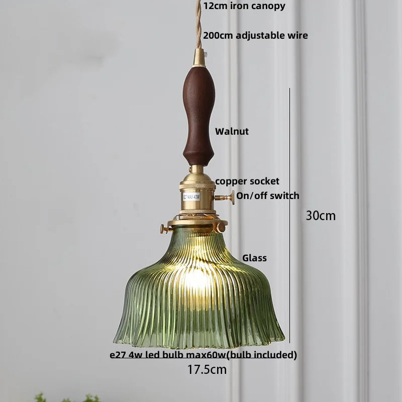 DecorBites™ Green Glass LED Pendant Light | Nordic Modern Copper Knob Switch Hanging Fixture