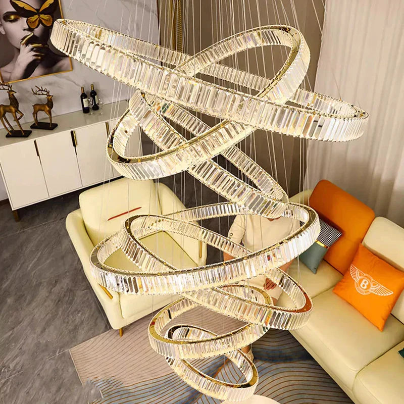 DecorBites™ Crystal Chandelier Stair Pendant Lamp Living Room Interior Lighting