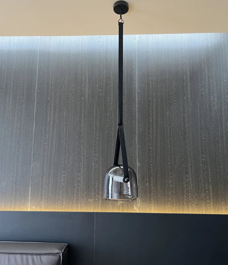 DecorBites™ Glass Hanging Lamps Leather Pendant Light Fixture for Kitchen Living Room Bedroom
