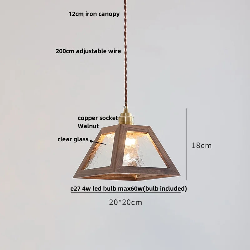 DecorBites™ Clear Glass Walnut Wood LED Pendant Lamp - Nordic Modern Hanging Lights