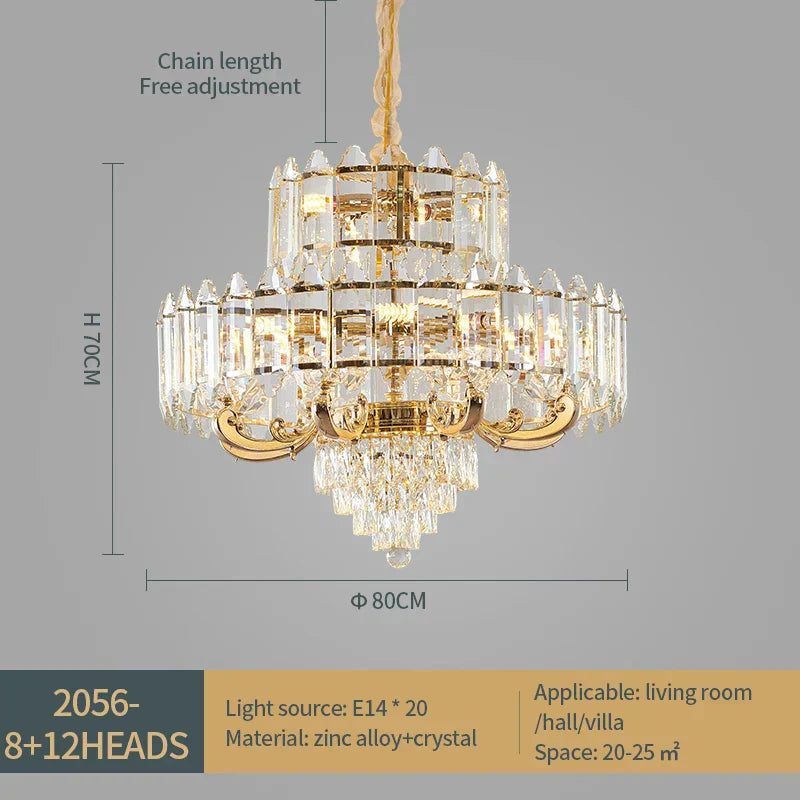 DecorBites™ Crystal Chandelier: American Luxury LED Pendant for Living Room, Dining Room, and Bedroom