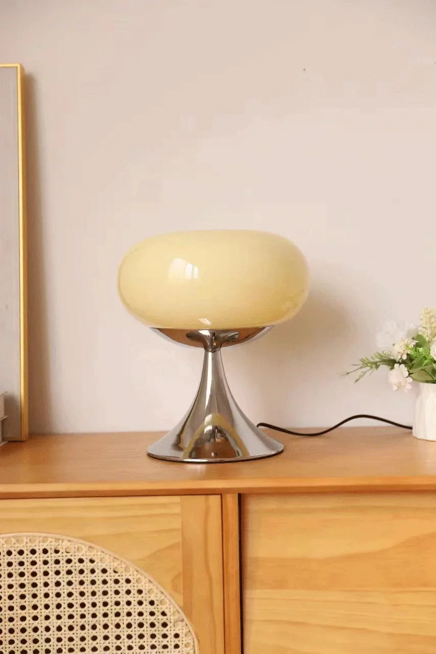 DecorBites™ Glass Bauhaus LED Table Lamp for Warm Living Room, Bedroom, Study & Work