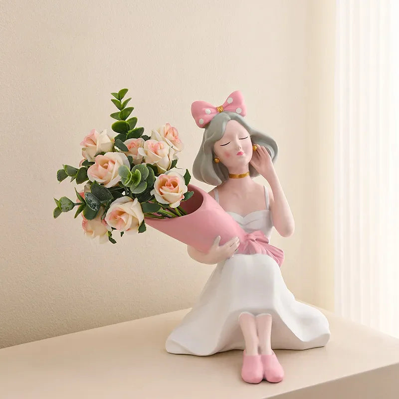 DecorBites™ Girl Statues Vase Ornaments Office Decor Figurines TV Cabinets Floral Accessories