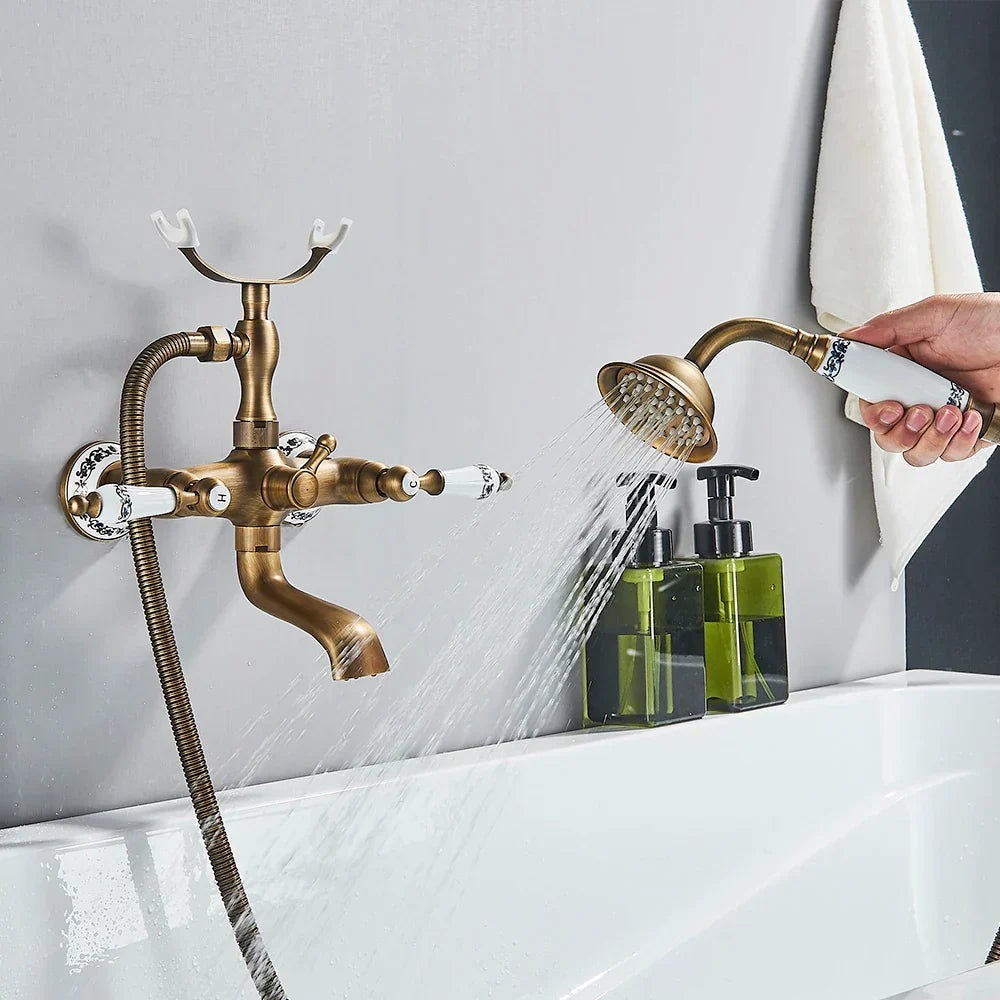 DecorBites™ Antique Brass Telephone Shape Wall Mounted Bathtub Faucet