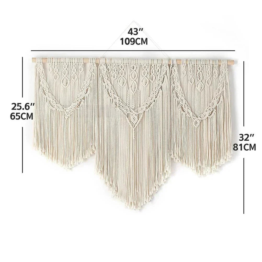 DecorBites™ Large Hand-Woven Macrame Wall Hanging Tapestry with Wooden Stick & Tassels