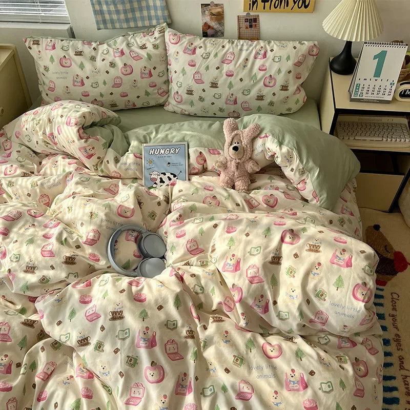 DecorBites™ Cartoon Pattern Printed Cotton Bedding Set with Pillowcase