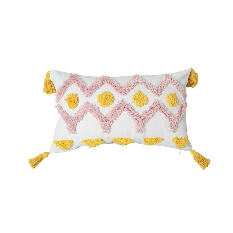 DecorBites™ Geometric Tufted Tassel Cushion Cover Cotton Canvas Fall Pillow Cover