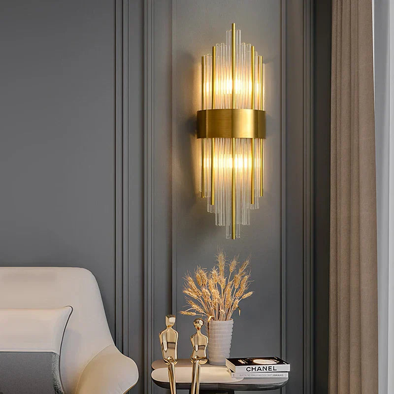 DecorBites™ Crystal Wall Lamp: Elegant Golden LED Sconce for Bedroom, Living Room & Bathroom