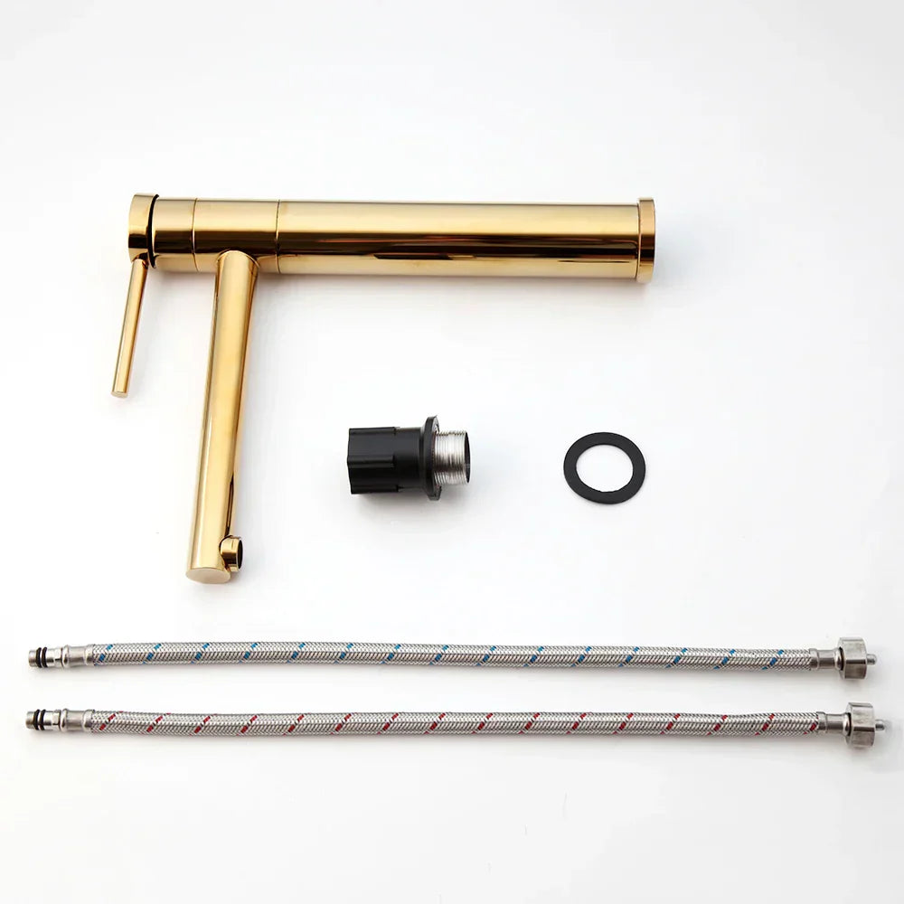 DecorBites™ Gold Plated & Chrome Basin Faucet with Long Spout, Single Handle Mixer