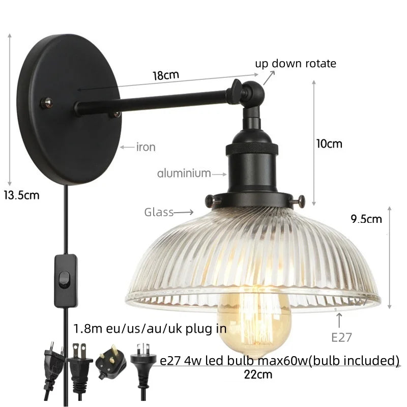 DecorBites™ Clear Glass LED Wall Sconce | Industrial Rural Stair Light Fixtures