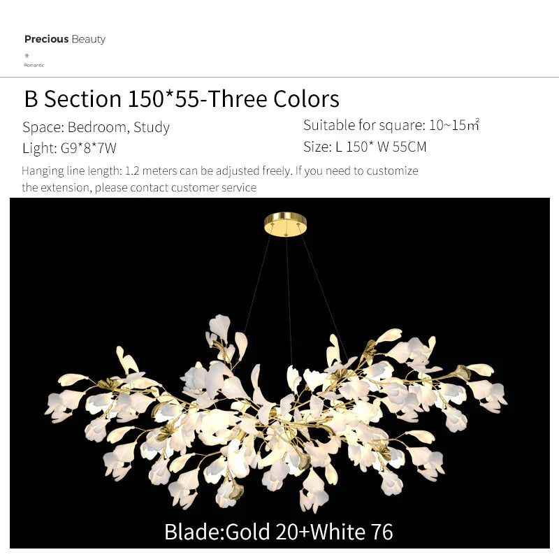 DecorBites™ Ginkgo Biloba Chandelier: Elegant Duplex Living Room Hotel Lobby Pendant Light
