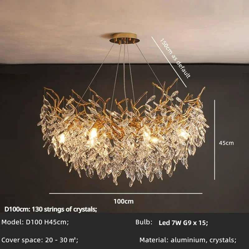 DecorBites™ Crystal LED Pendant Lights Gold Dining Room Branch Chandelier