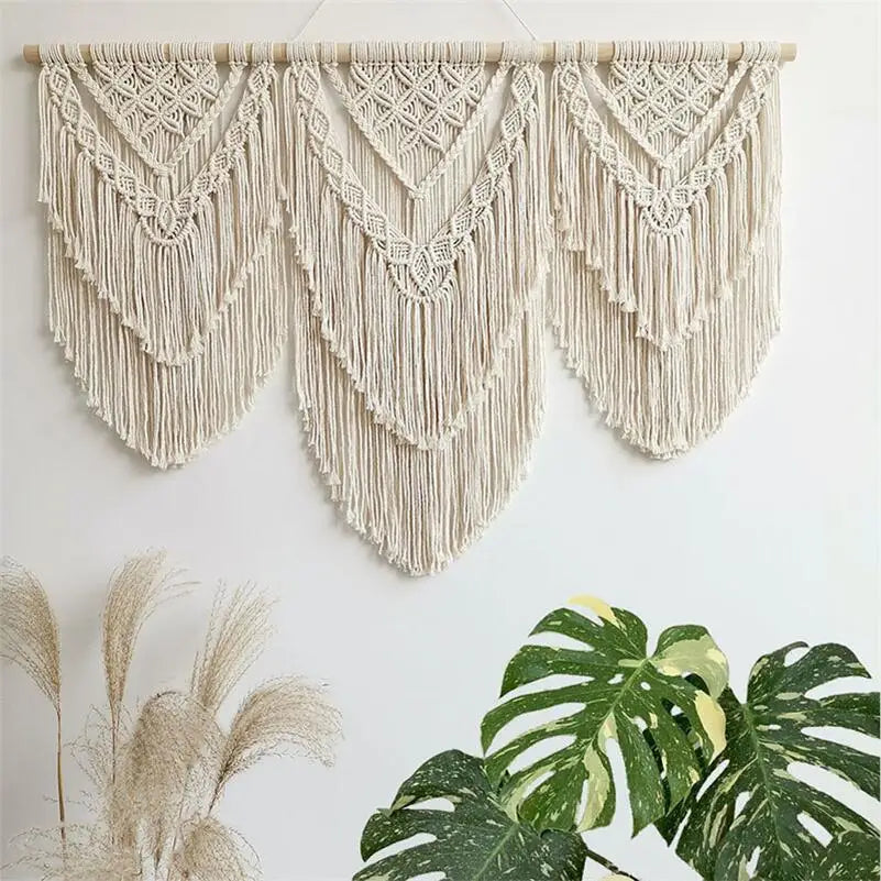 DecorBites™ Boho Macrame Tassel Wall Hanging Tapestry with Wooden Stick