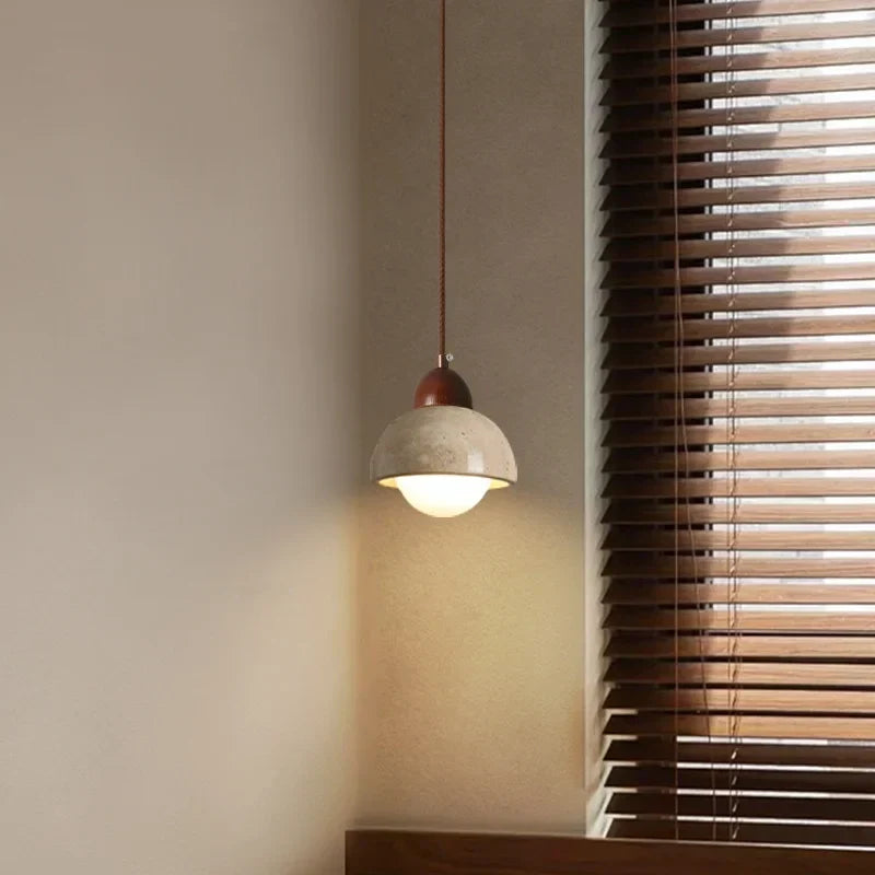 DecorBites™ Japanese LED Hanging Lamp Yellow Travertine Pendant Lighting for Bedroom and Dining Room