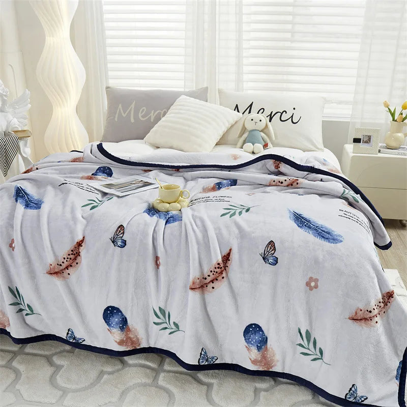 DecorBites™ Cozy Flannel Blanket for All Seasons: Double-Sided Velvet Bed Cover, Single Double