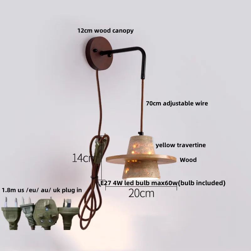 DecorBites™ LED Yellow Travertine Stone Wall Lamp with Pull Chain Switch